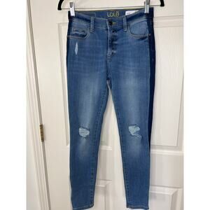 Lole Denim Jeans Skinny Leg Mid Rise Contrast Stripe with Distressing sz 26